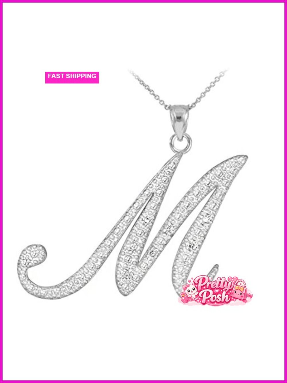 Sterling Silver Cubic Zirconia Dangling Initial Pendant Necklace 22